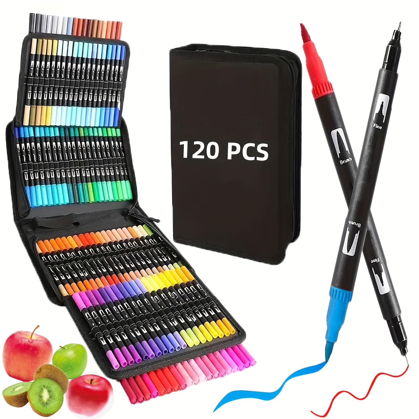 

Markers Pens, 120 Colors Artist Coloring Marker Set, Fineliner & Brush Tip Pen With Premium Case For Adults Coloring Books Journal, Drawing.