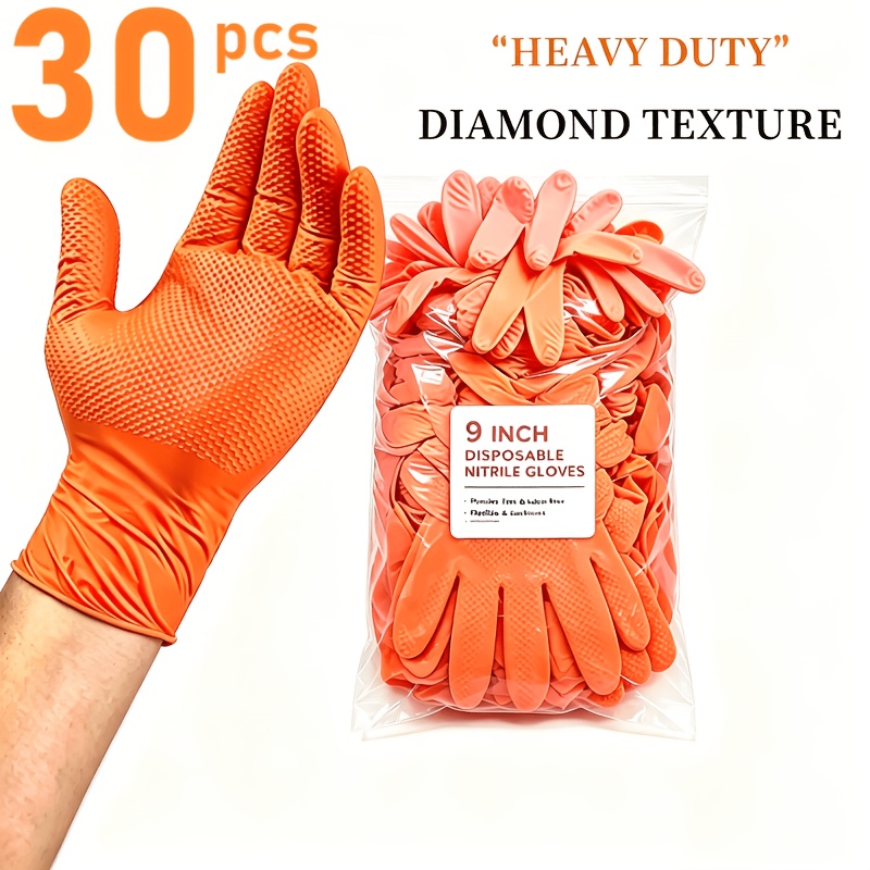 TEMU 30pcs Heavy Thickened Diamond Pattern Nitrile Gloves, Household Nitrile Gloves, 8.5 Microns Reusable Practical Diamond Texture Nitrile Gloves,