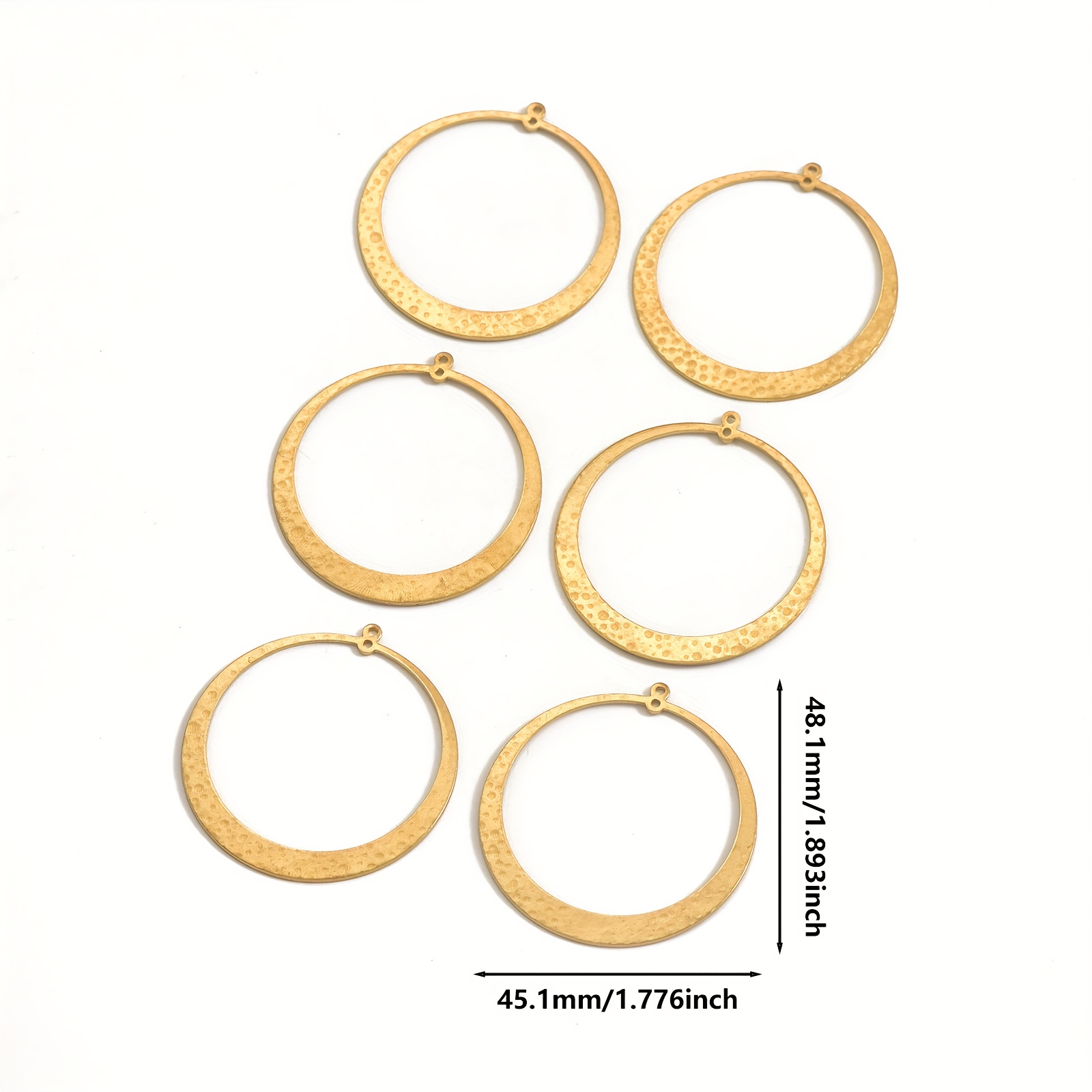 6pcs Brass Trendy Embossed Hoop Pendants