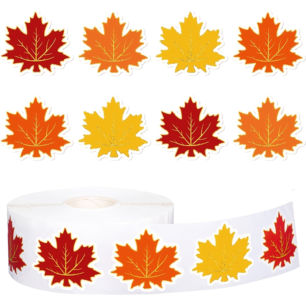 TEMU 500 Feuilles par Rouleau Autocollants Autoadhésifs Thème Feuille d'Érable d'Automne pour Décoration de Carnets, Fermeture de Cadeaux, Fermeture