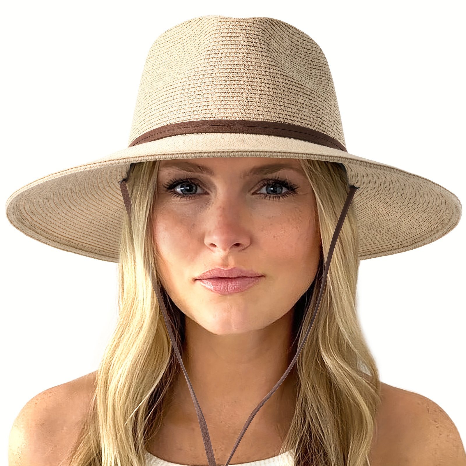 Women's Straw Sun Hat, Bucket Hats Adjustable Drawstring Wide Brim Hats Summer UV Protection Panama Hats for Women,SUN/UV Protection,Temu