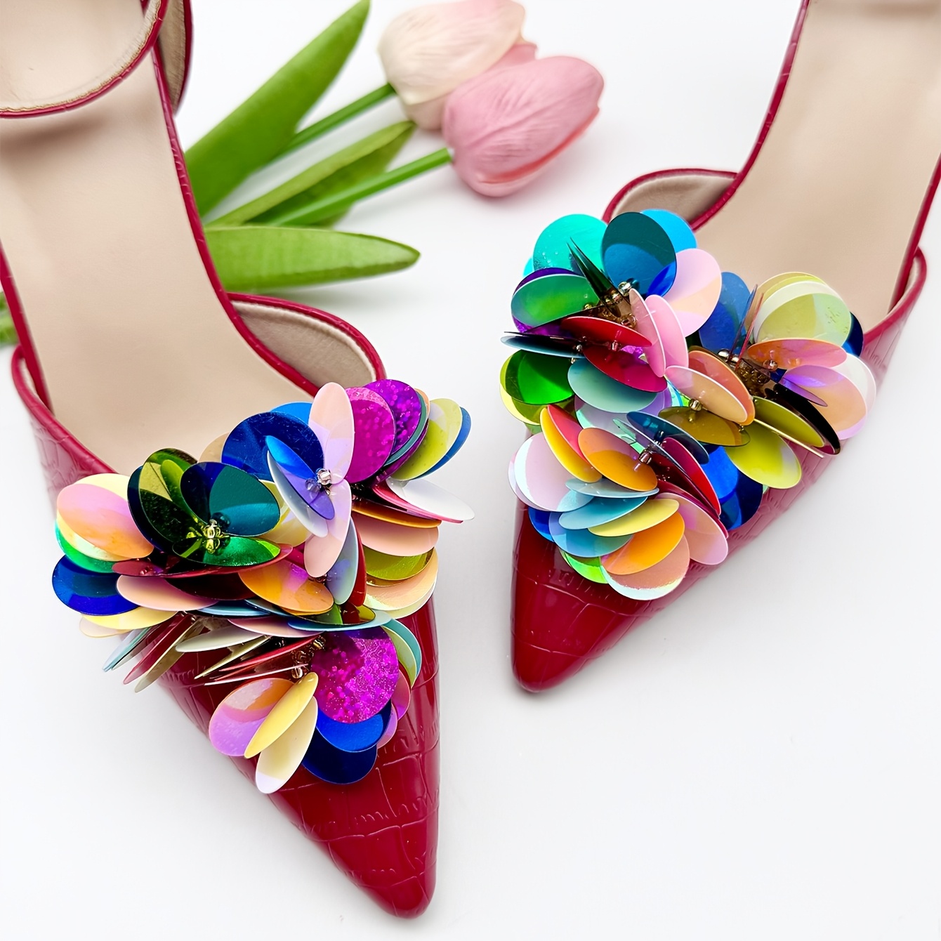 TEMU 2pcs Nouveaux Clips de Chaussures Amovibles Élégants à Sequins et Strass - Parfaits pour Mariages, Fêtes de Mariée et Talons Hauts, Pile