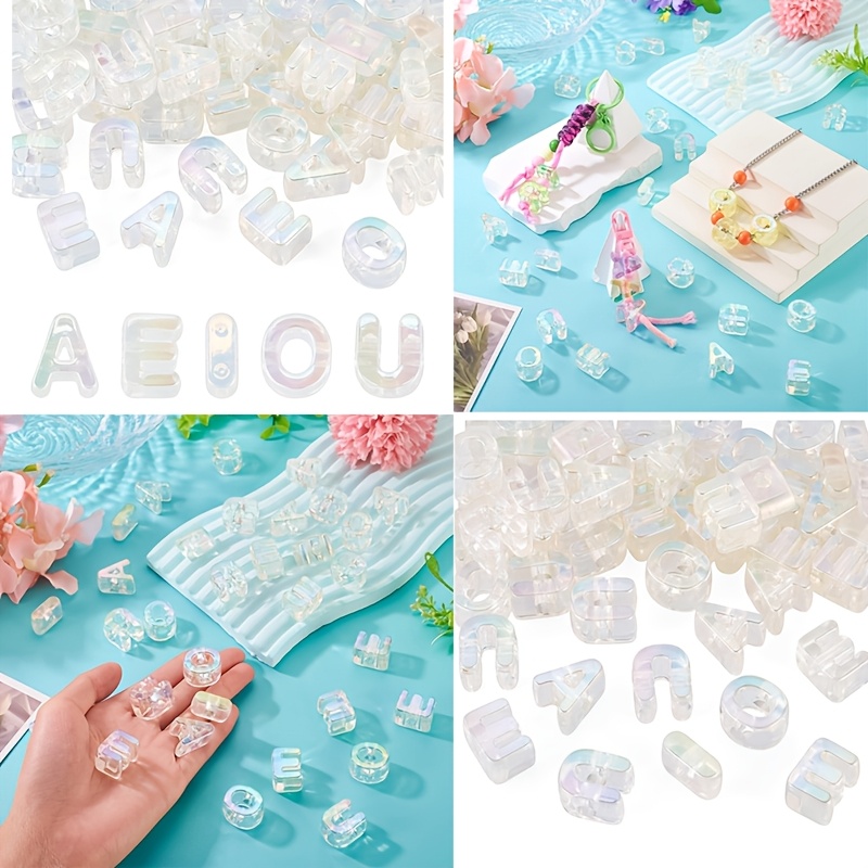 TEMU Perles lettres majuscules acryliques transparentes blanches de 20 mm/40 pcs, 8 pcs de chaque , perles d'espacement, porte-clés, breloque de sac,