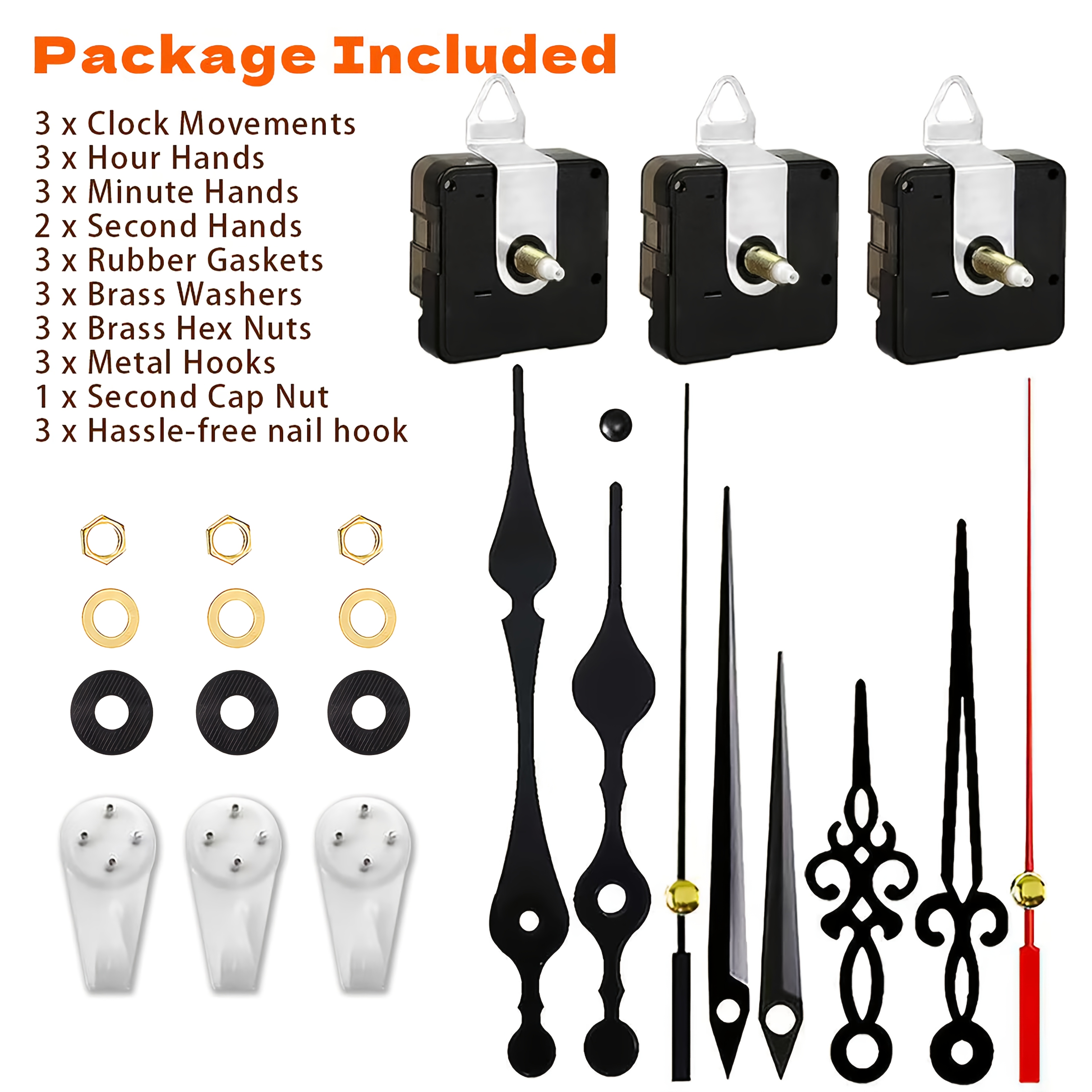TEMU Upgraded 3pcs Silent Quartz Movement Set, With Shaft Lengths: 16mm, 18mm, And 23mm. Includes 3 Pairs Of Clock Hands For Free Diy Use. Suitable