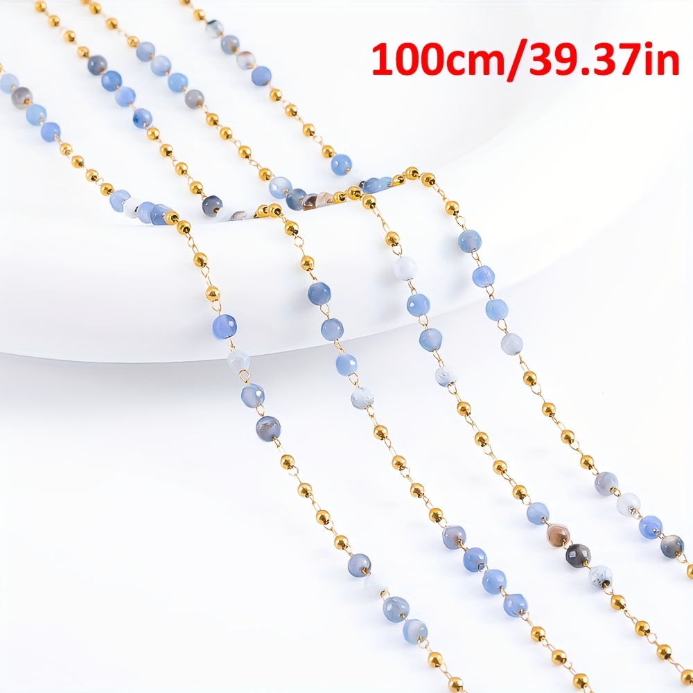 TEMU Chaîne perlée en acier inoxydable de 1 mètre, chaîne à billes en bleue pour la fabrication de bijoux, et bracelets