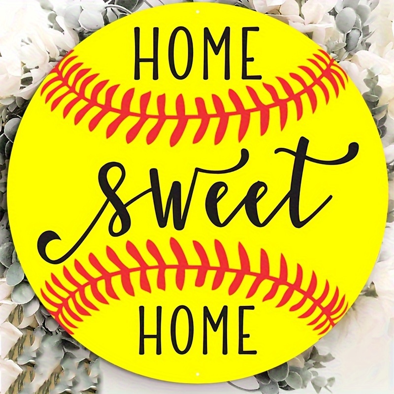 

1pc 8x8inch Aluminum Metal Sign Home Sweet Home Yellow Softball Wreath Sign - Round Sports Wreath Attachment