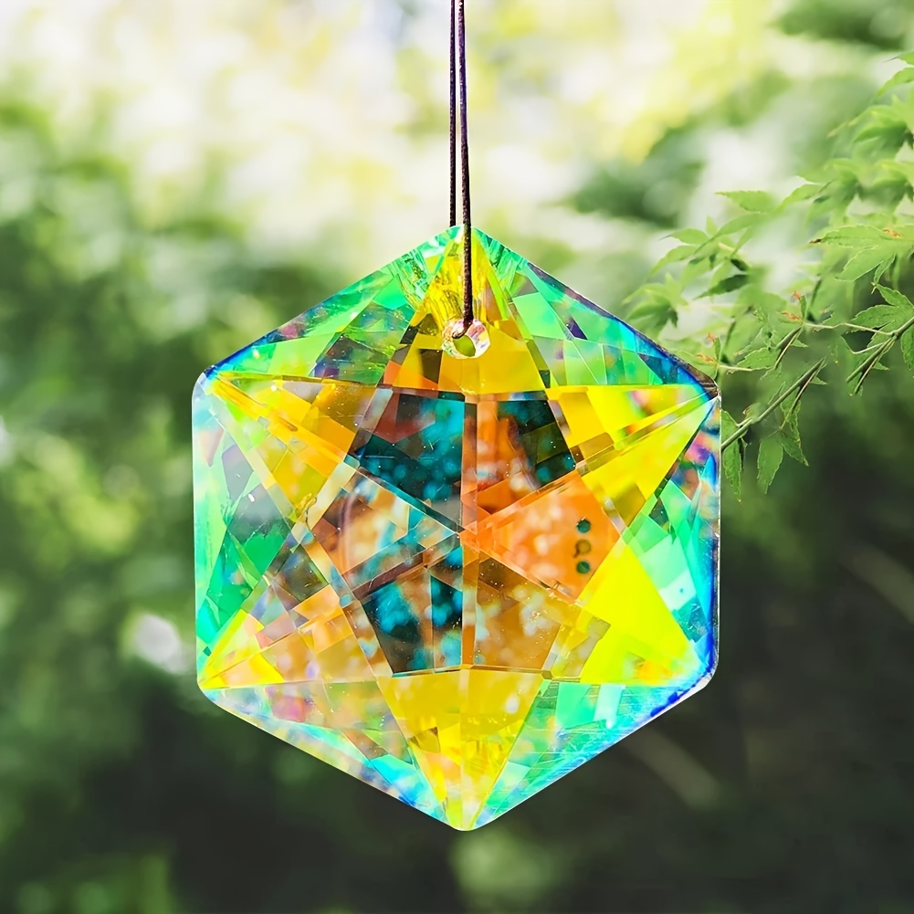 

100mm Hexagon Star Crystal Suncatcher Hanging Glass Faceted Prism Ab Color Lightcatcher Rainbow Maker Lucky Amulet Feng Shui Pendant Home Window Wedding Decor