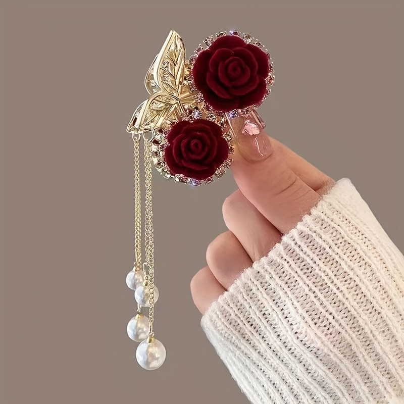 elegant   faux pearl tassel hair clip alloy   for ponytails and updos details 1