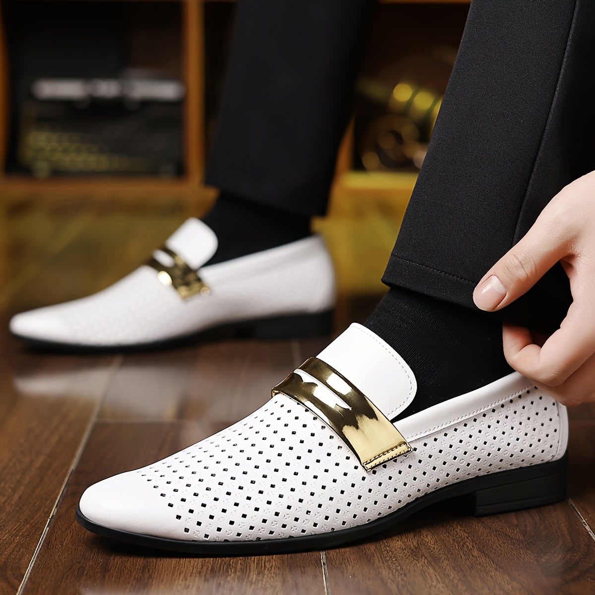 mens white dress shoes sold on Temu United States