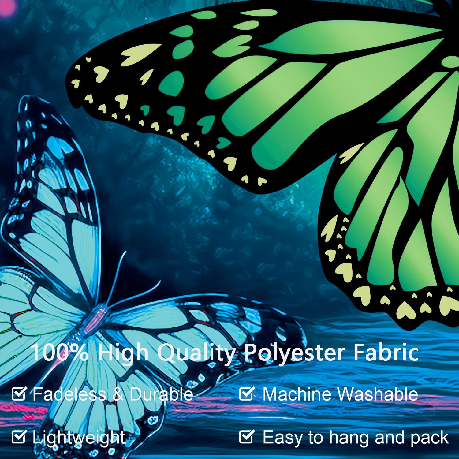 Pond Butterfly Uv Black Light Tapestry Fluorescent Wall Decor_voghion.com