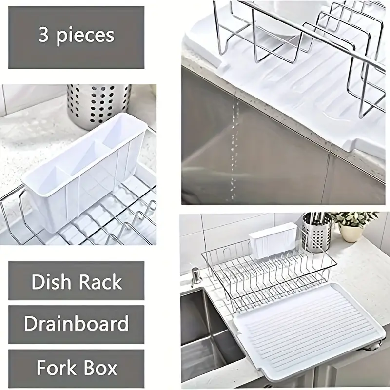 compact stainless steel dish rack with & utensil holder - kitchens & rvs Product details 6