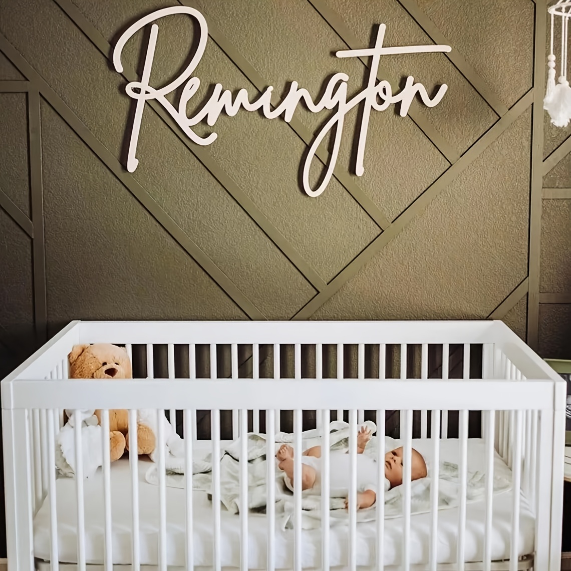 

Custom Personalized Name Sign For Nursery, Wooden Bedroom Wall Decor, Log Material, With Wall Hanging Mounting, For Wedding And Home Decoration Plaque