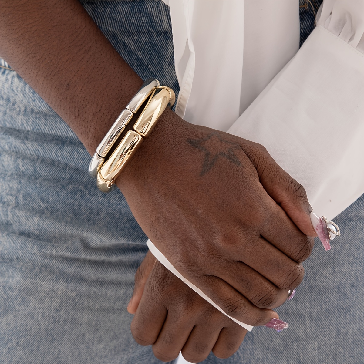 Image of 2pcs Set Of Fashionable And Ccb Plastic Bracelets, Suitable As Gifts For Women's Prom Parties And Gatherings