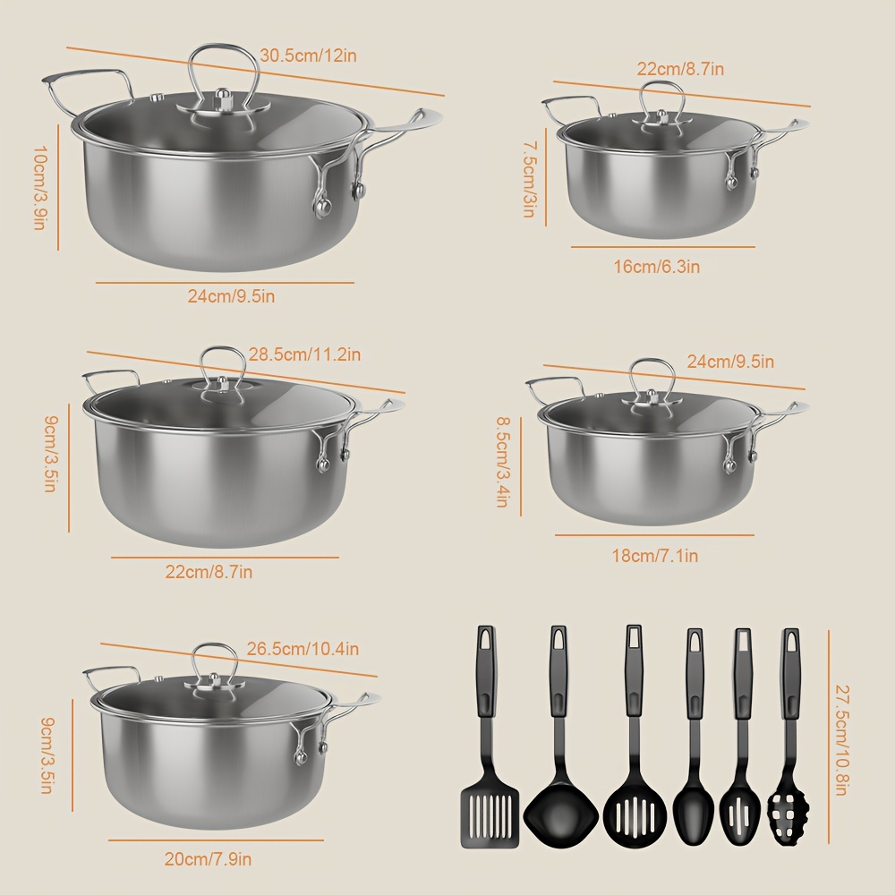 16pcs Stainless Steel Cookware Set - Sturdy, Versatile, Easy To Clean, Works With All Types Of Stoves, , Scratch-resistant, And Dishwasher Safe - Ideal For Your For Home Kitchen