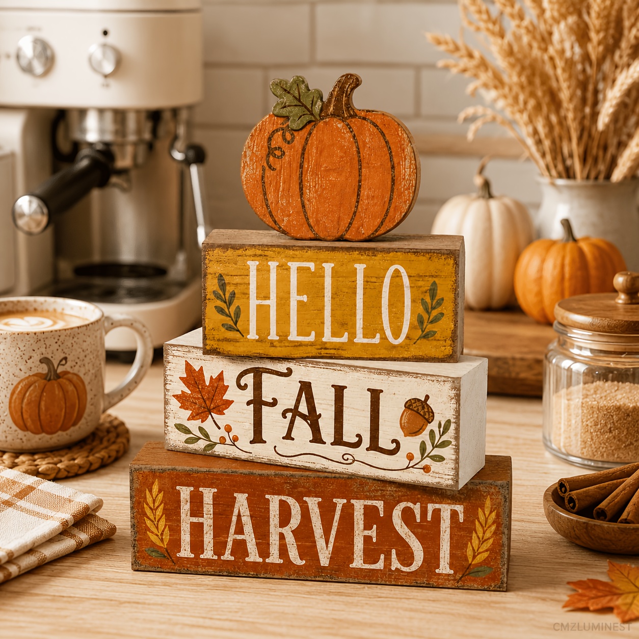 Thanksgiving Decorations, Autumn Pumpkin Square Sign, Country Farmhouse Gift Decor, Autumn Tiered Tray Decor, Home Kitchen Autumn Table Centerpiece, Pumpkin Spice , Country Autumn And