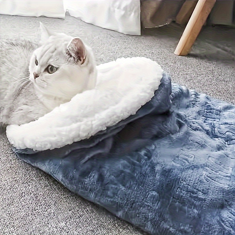 cat cave bed for indoor cats warm covered cat bed for sleeping relax play cozy fluffy flannel washable cat bed for cold weather suitable for small cats warm cat bed christmas gift christmas blue cat sleeping bag Product details 5