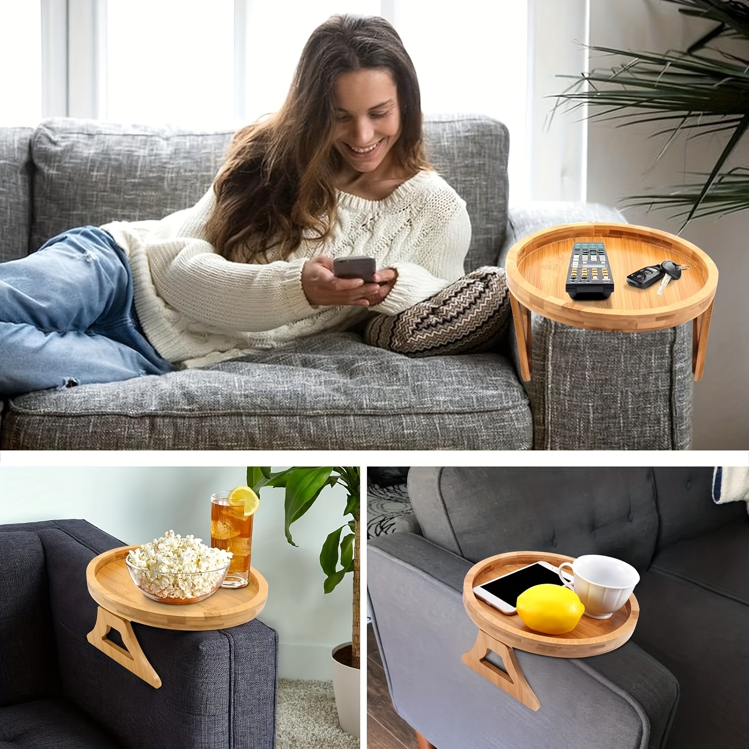 Couch Armrest Table Buy Bamboo Sofa Arm Tray Table Clip On Couch - Technical View