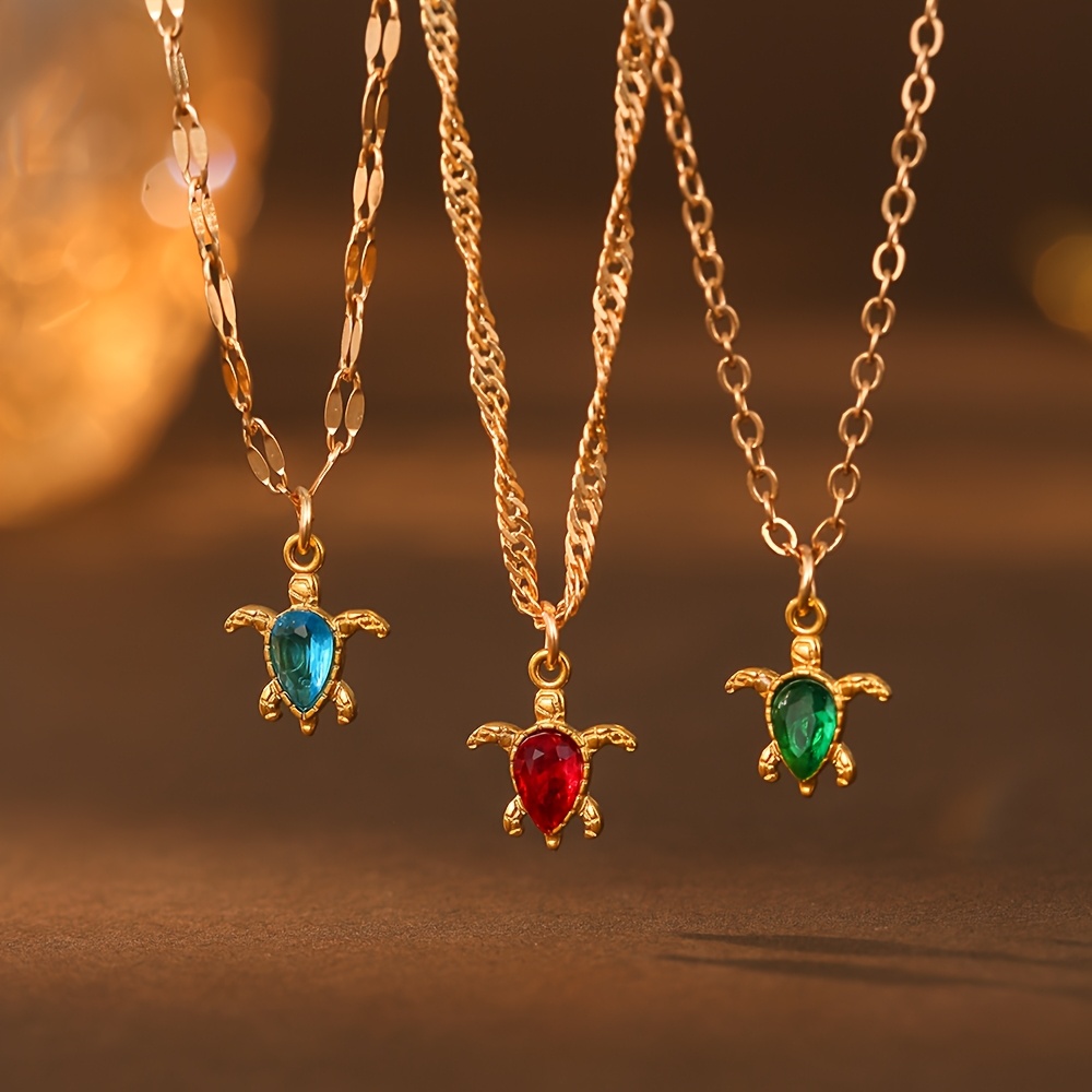 TEMU 3pcs Set Stainless Series Turtle Necklace, Women's Golden Jewelry, Versatile And Elegant Daily Light Luxury Accessory, Suitable As A Birthday