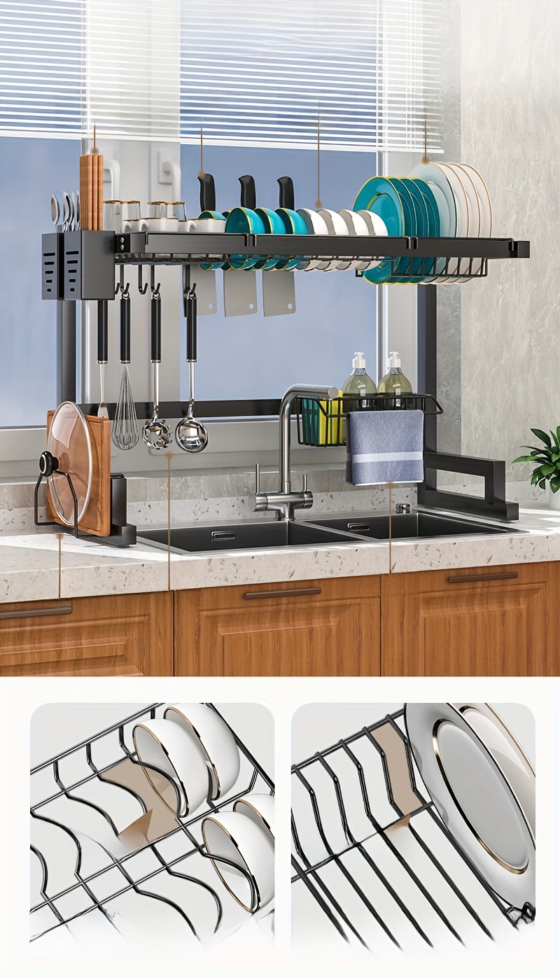 versatile kitchen organizer rack cast iron no     dishes utensils more ideal for home storage drain rack chopsticks ladle hook cleaning basket details 2