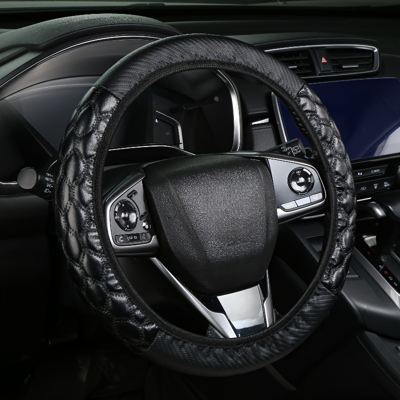 TEMU A Car Steering Wheel Of Carbon Fiber And Embroidered Pu Leather, Suitable For 15-inch Steering Wheels, With A Rimless Design For Simple And