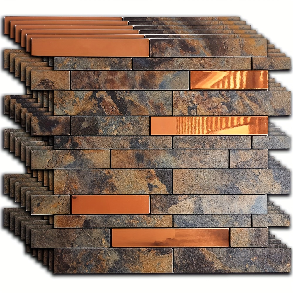 Image of Mosaic 3d Self-adhesive Tile Sticker, And Waterproof 3d Background Wall Sticker, Living Room Wallpaper, Bathroom Decoration Sticker, High-temperature Resistant Metal Wall Sticker For Kitchen, "x11.81"