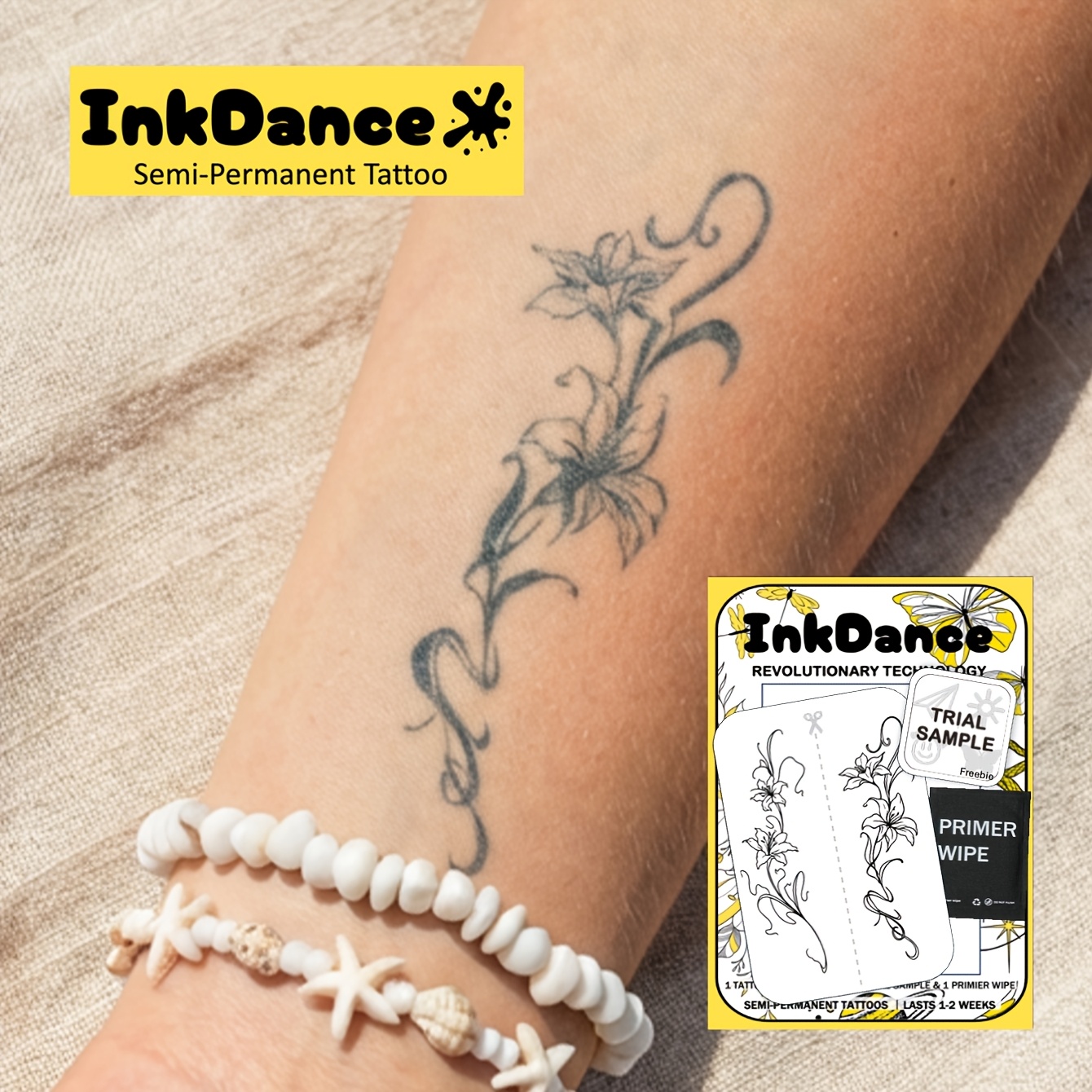 Image of Inkdance "lily" Tattoo Sticker, Temporary Tattoo, Semi-permanent, Fake Tattoo, Waterproof & Long-lasting, Realistic Design, Plant-based Formula, Gift Festival Body Art X225