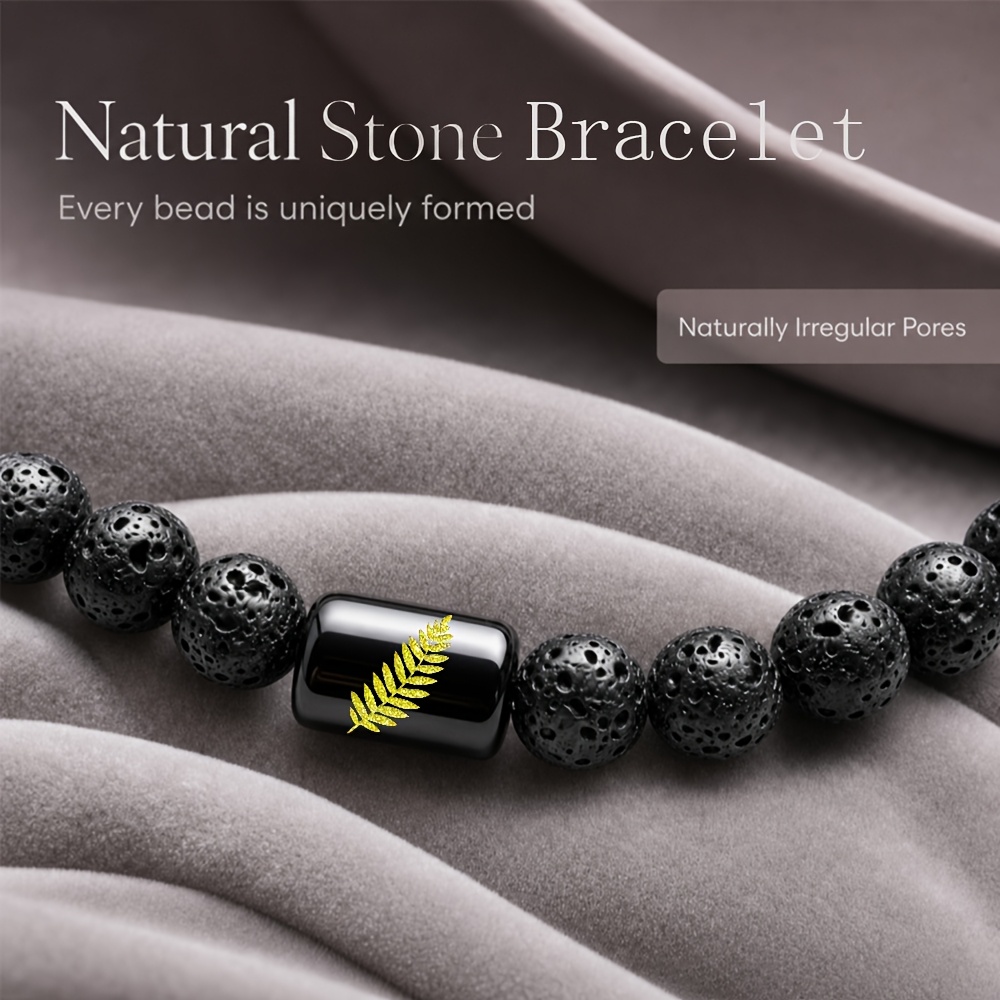 Women's Natural Stone Beaded Bracelet with Golden Leaf Branch