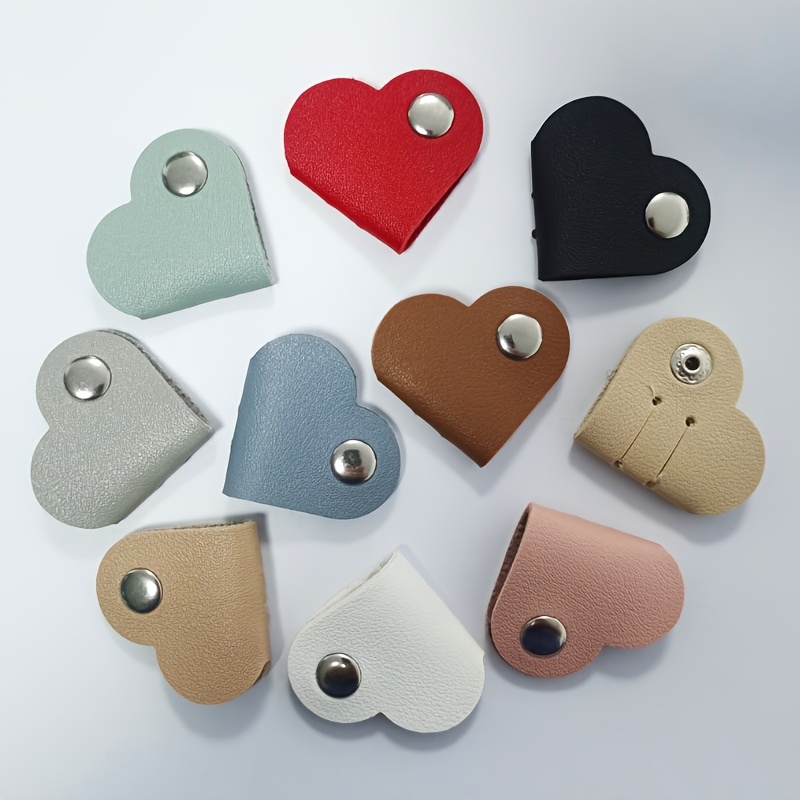 TEMU 10pcs Set Of Heart-shaped Leather Cable Ties, Headphone And Headband-style Earphone Cable Organizers, Non-battery Cable Management Clips, Unisex