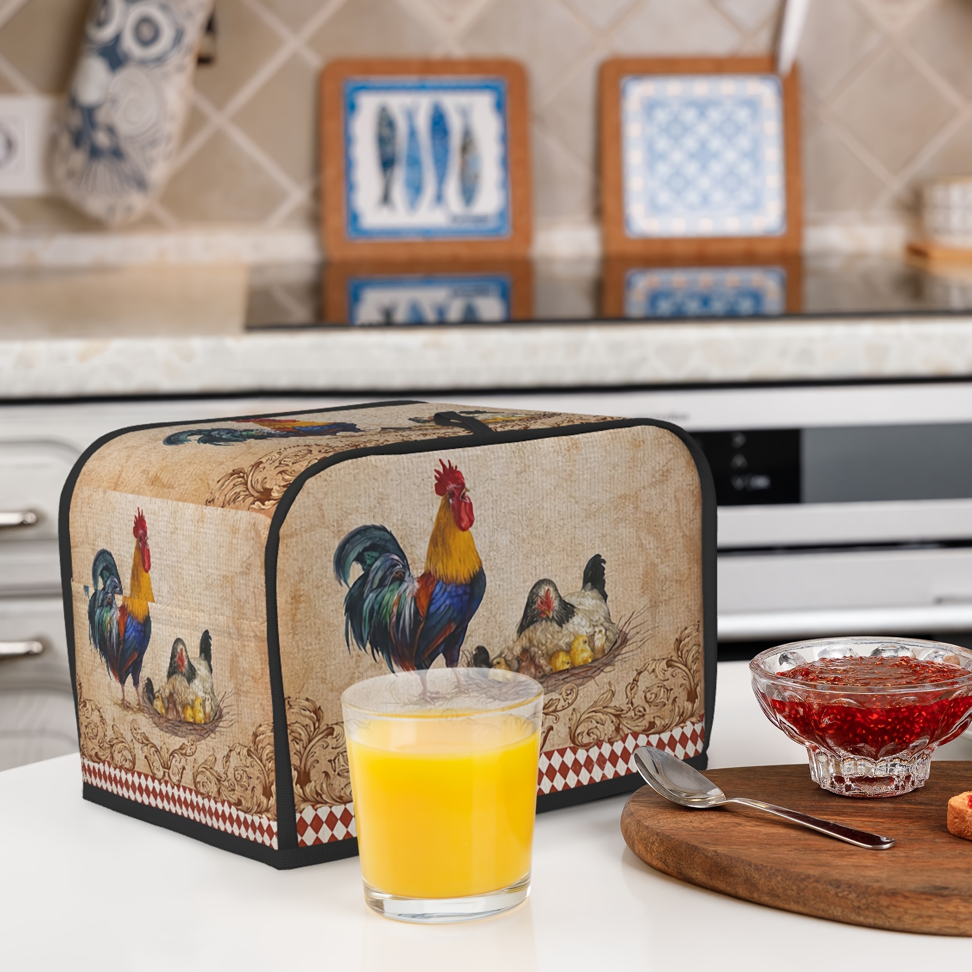 popular   1pc toaster cover vintage rooster print 2   wide slot bread maker cover kitchen small appliance covers stylish kitchen organizer bag for small appliances easy clean kitchen accessories details 8