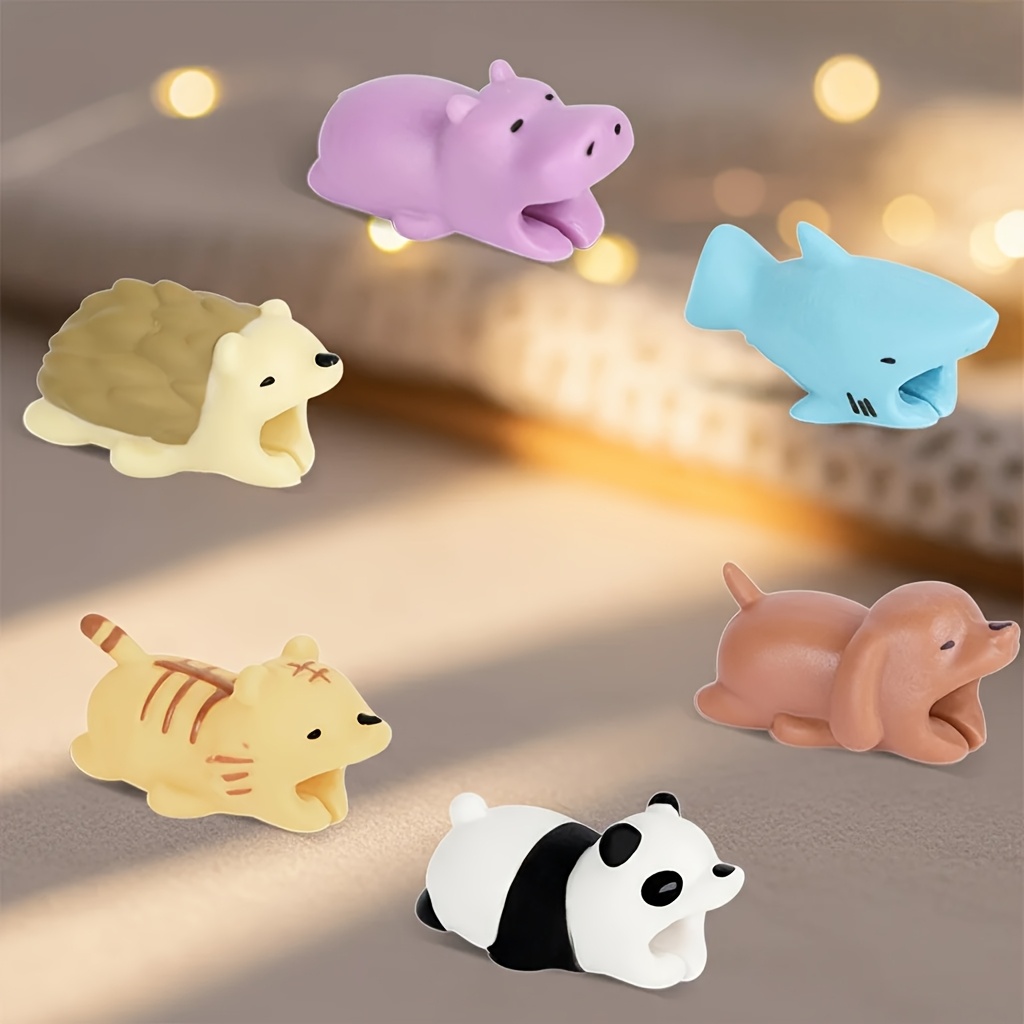 TEMU 6 Pack Cute Animal Bite Cable Protectors Compatible For All Data Cables - Mini Cover With, Elephant,, Dog,, Shapes - Connector Protector For