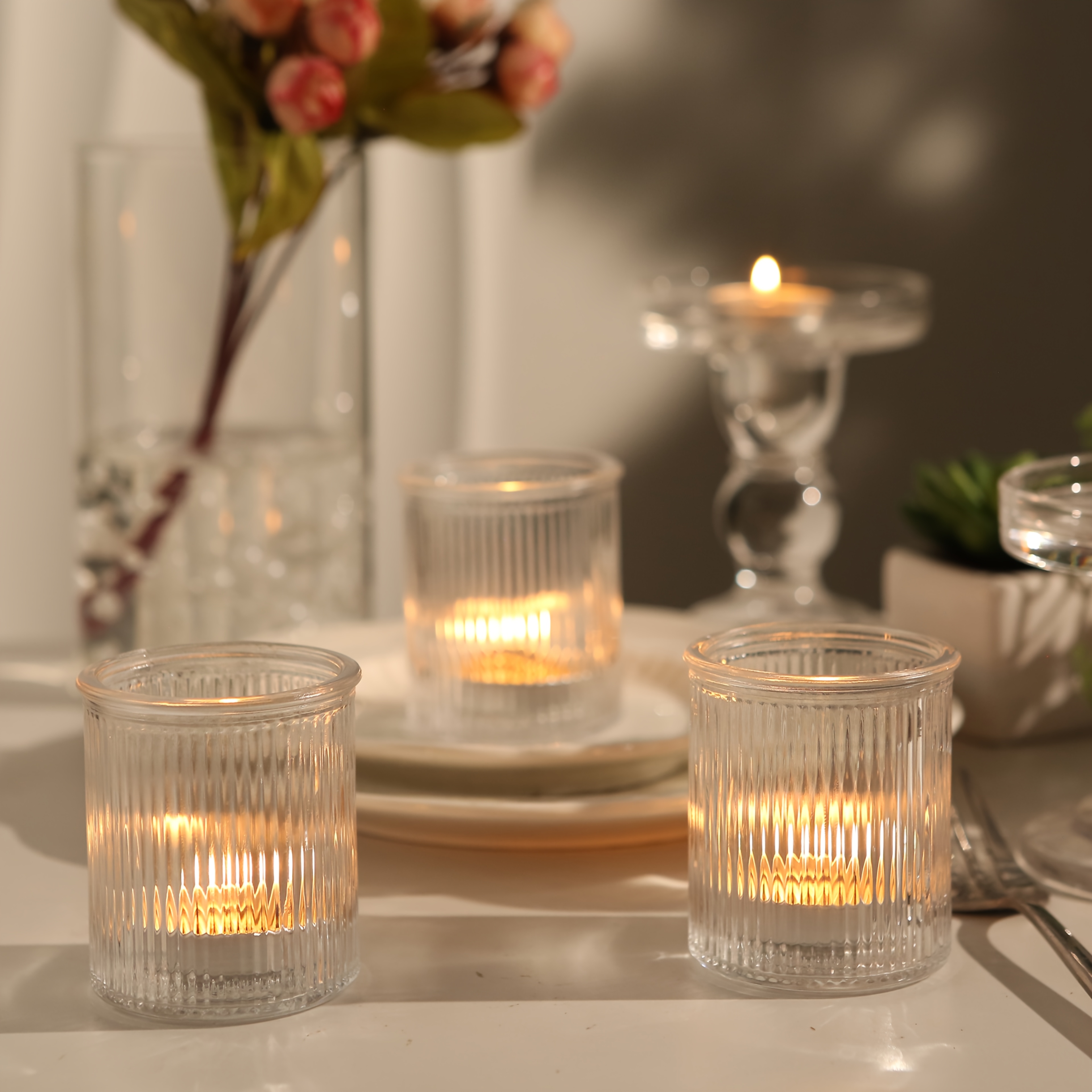 Set Portacandele Vetro 12 Pezzi 5x3.5cm Portacandele In Vetro Trasparente - Confezione Da 12, Per Matrimoni E Feste, 5,3x3,5 Cm Porta Candele Vetro