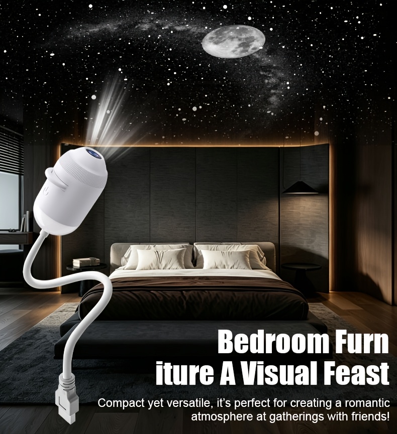 usb starry sky projection wall light with adjustable hose moon and   of stars ambient lamp details 8