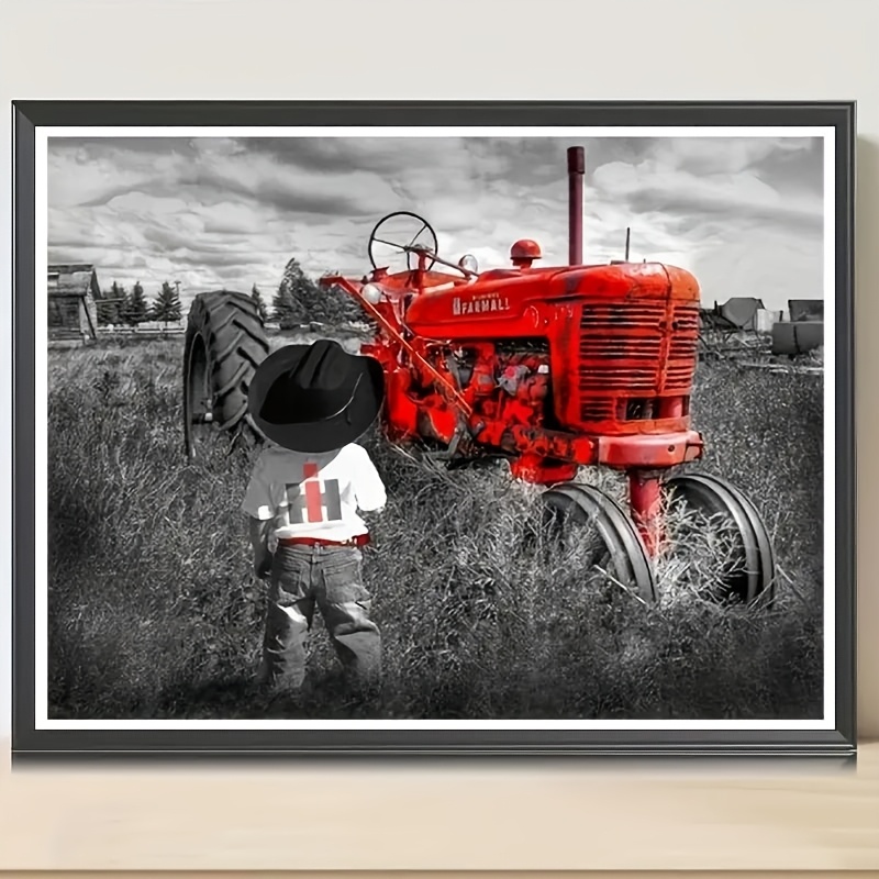 

Classic Tractor 5d Diy Kit, Round Acrylic Gems, Set For Wall Decor, Perfect Surprise Gift, Full Artificial Diamonds, Stitch