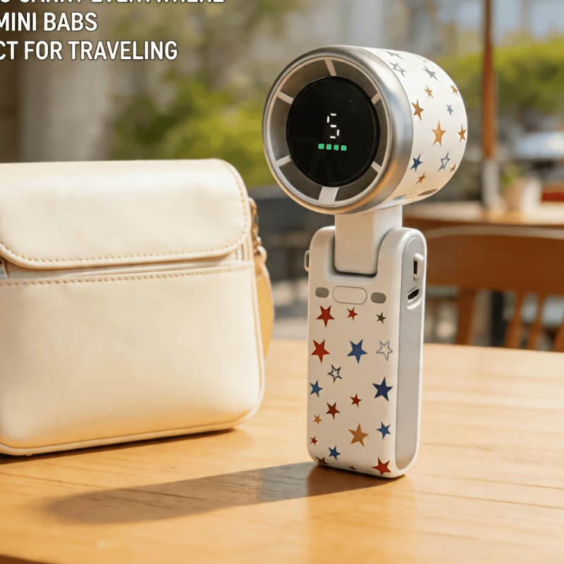 new multicolor star turbo high speed handheld fan foldable 5 speed   adjustment essential for outdoor travel activities portable mini fan   long   1800mah