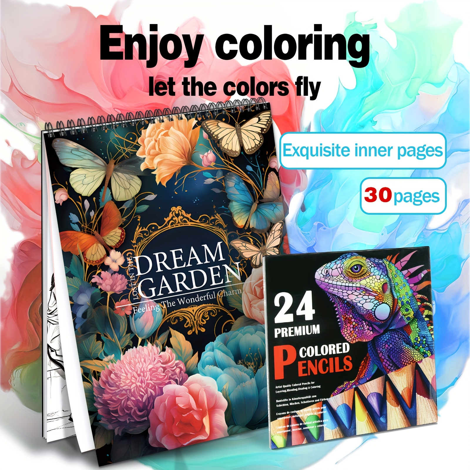 

24 Color Lead + Theme Coloring Book, Beautifully , Fun And Simple, A Great Gift For New Year, Valentine's Day, Halloween, Easter, Etc.