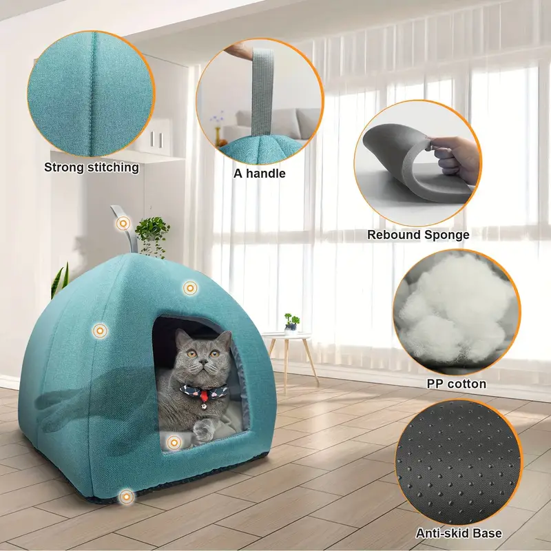 cozy cat cave bed for indoor cats soft removable washable cushioned pillow no assembly needed cat tent house for small medium pets pet bed furniture Product details 2