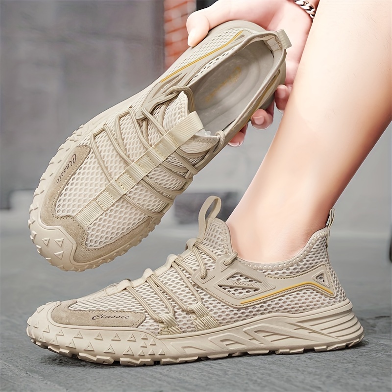 

Men's Solid Colour Breathable Sneakers, Comfy Non Slip Lace Up Durable Shoes For Men's Outdoor Activities