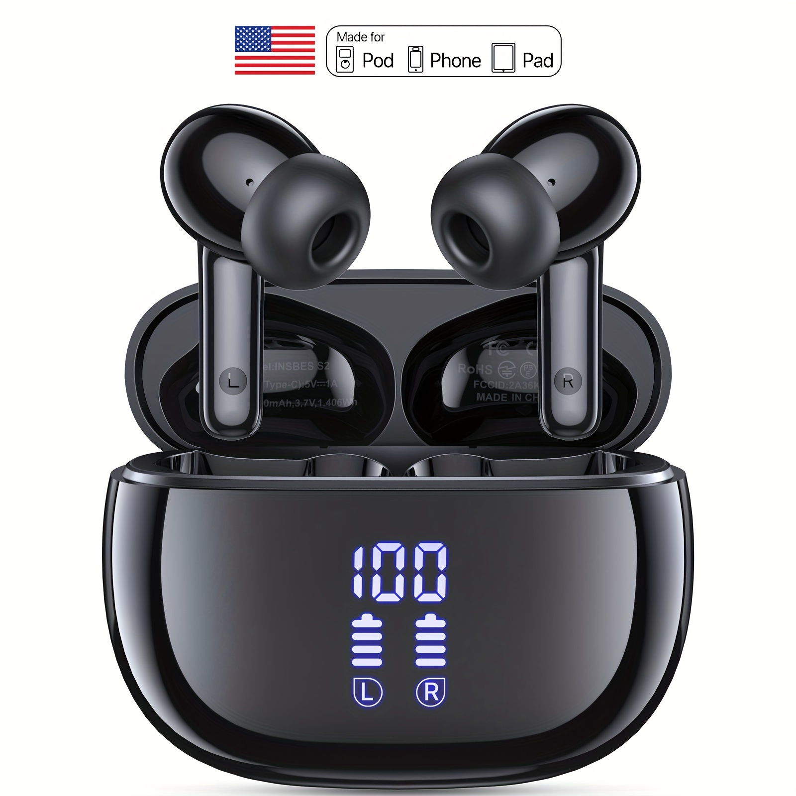 

Wireless Earbuds, V5.3 Touch Control Ear Buds Hi-fi Stereo With Enc Noise Cancelling Mic, Led Power Display Charging Case Stereo Bass Earphones Clear Call Earphones For Sports Workout