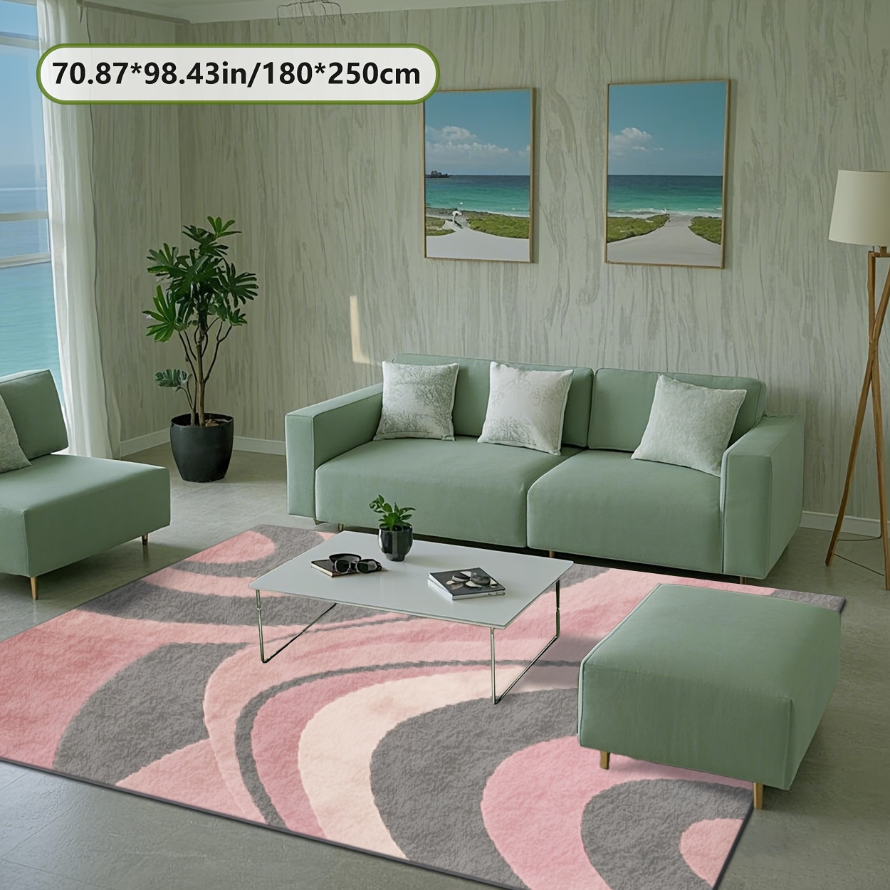 TEMU Zulida Large Pink Grey Beige Mat - Soft Plush Shag Mat With Non-slip Backing, Grey Pink Beige Wave Pattern (pink/grey/beige) - Jumbo To 23ftÂ²,