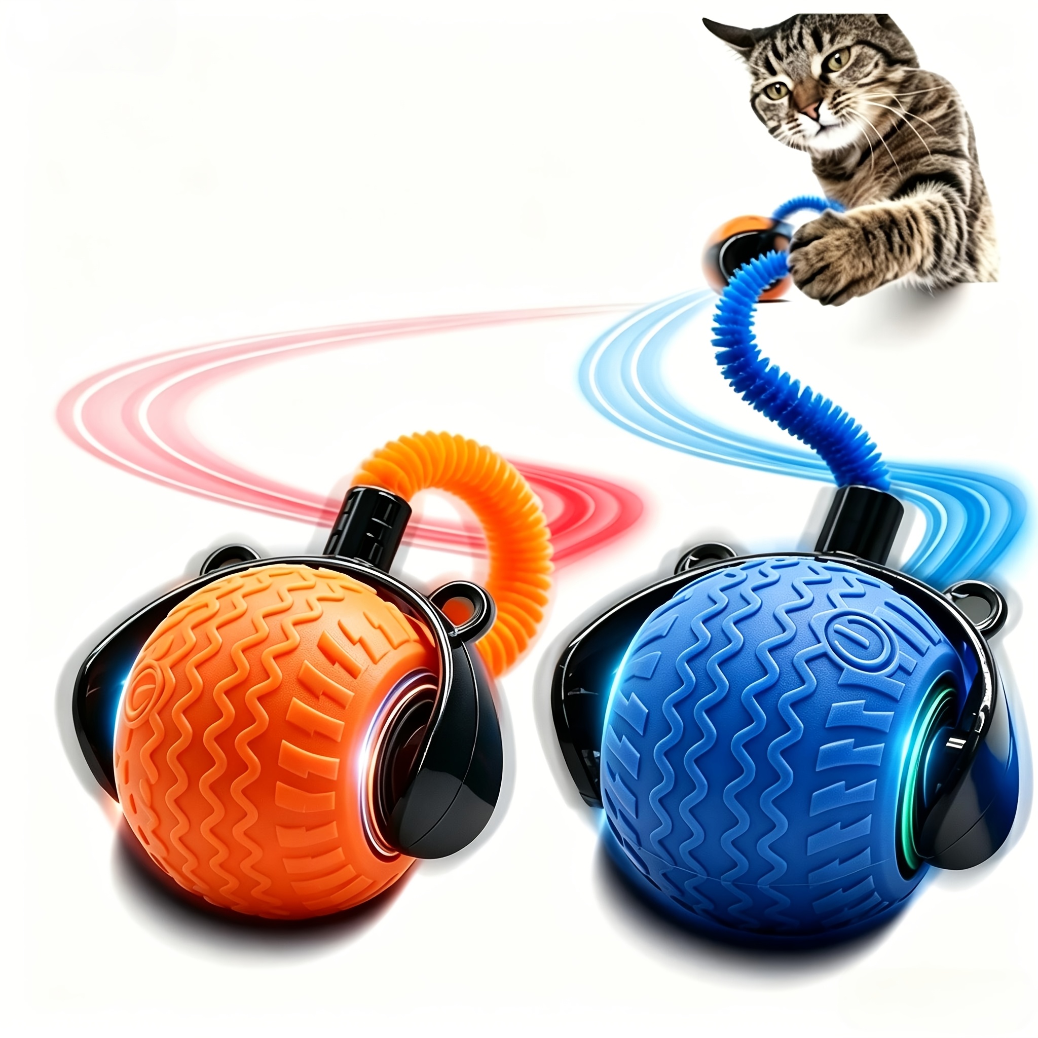 TEMU 2 Mixed-color Pet Toy Balls, Rechargeable Interactive Electric Toys For Cats And Dogs, Featuring A Durable Shell And Built-in Rechargeable