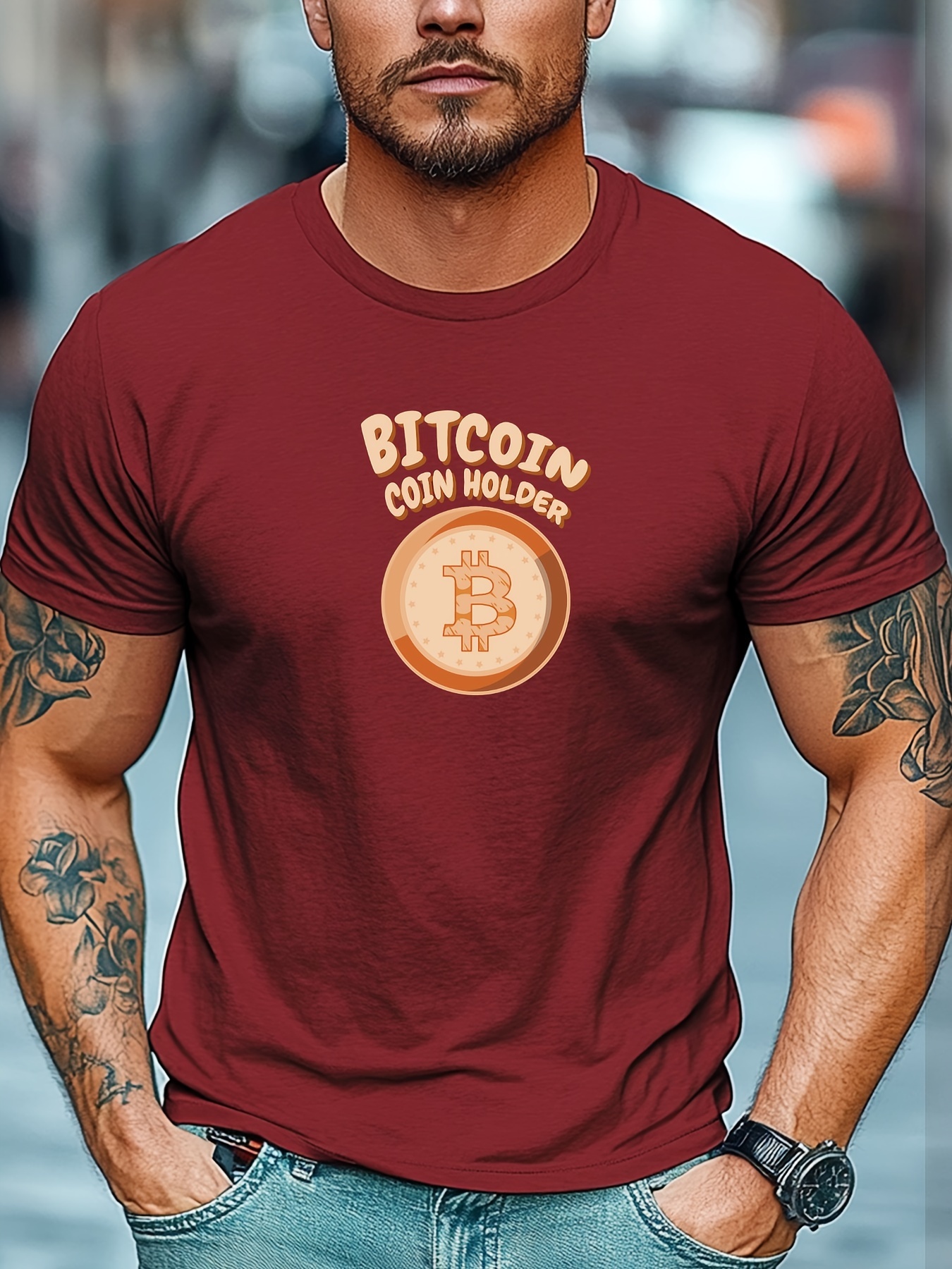 남성용 비트코인 그래픽 티 부드러운 면 크루 넥 반팔 캐주얼 셔츠 사계절용 | Temu Republic of Korea - Temu  Republic of Korea