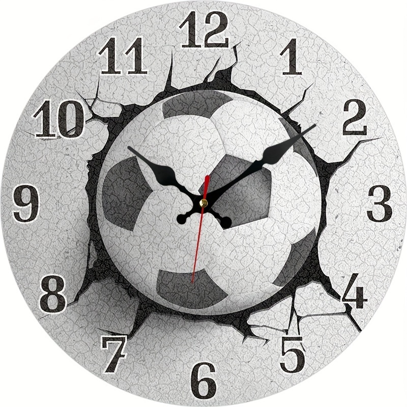 TEMU Silent Soccer Wall Clock - Round, Wooden Sports-themed Decor For Living Room, Office & Gym Wall Clocks For Living Room Decor