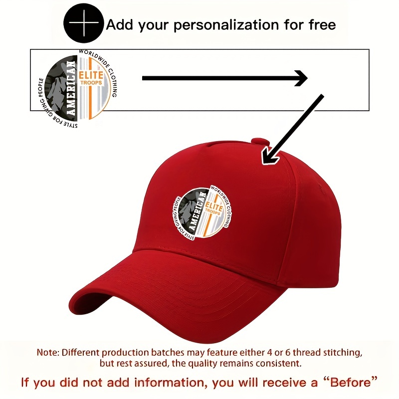 

Customized Baseball Cap 5 Pieces Of Cotton, Personalized Pattern, Photo, Name, Pictures, Men And Women