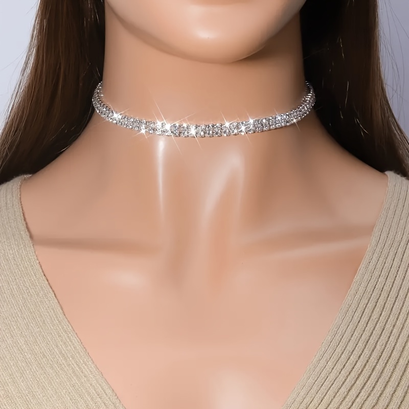 Rhinestone Choker Necklace for Women, Fashionable Copper