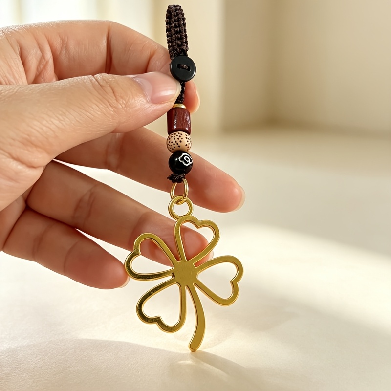 TEMU Creative Good Luck Large Clover Men And Women Car Keychain Pendant Retro Cowboy Style Large Clover Handmade Woven Key Ring Bag Pendant Beautiful