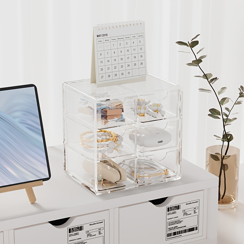 

Acrylic Makeup Organizer, Transparent Desktop Storage For Cosmetics, Pens, Hair Accessories, Office Supplies, Crafts Display Case
