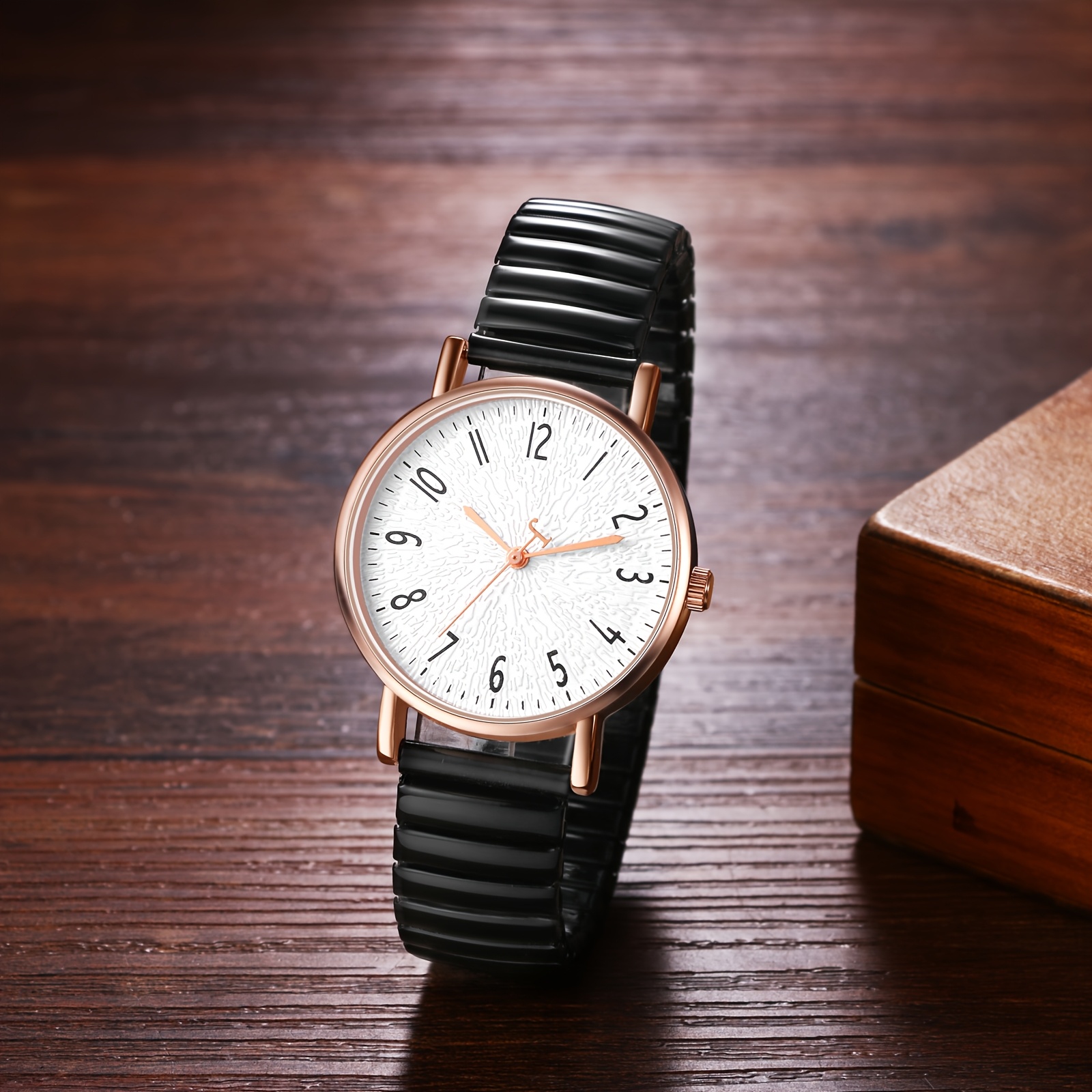 Image of Elastic Band Watch, Women's Watch, Clear And Easy-to-read Large Numbers Hard Stainless Steel Strap, Quartz Women's Watch, Black Strap, Women's Gift, Mother's Day Gift