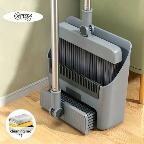 3 in 1 upright broom and dustpan combo long handle floor sweeping brush set with comb teeth dustpan garbage indoor outdoor cleaning kit for kitchen balcony patio garage party