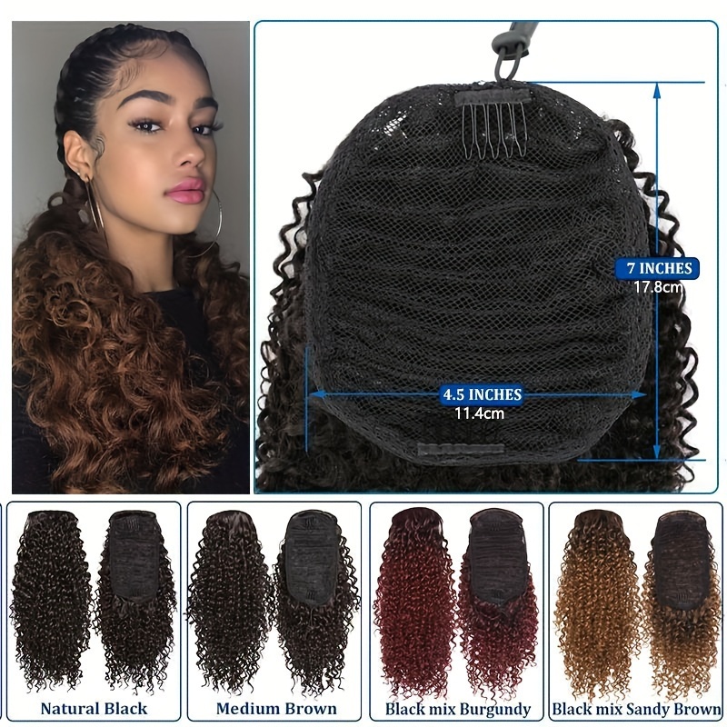 8 inch short   ponytail extensions for synthetic afro hair with 2 clips multi color options light brown to dark red secure drawstring closure for     ponytail hair extensions details 4
