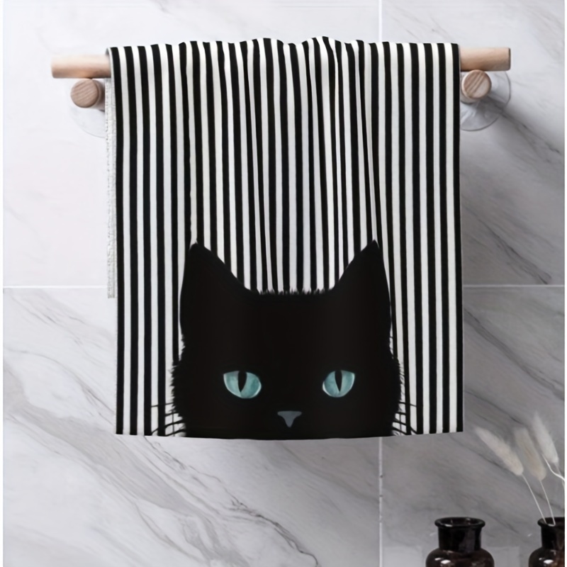 

2pcs Microfiber Hand Towels With Black Cat & Design - Quick Dry, Absorbent Kitchen Towels For Cleaning And Decor - Machine Washable, Rectangular, Theme